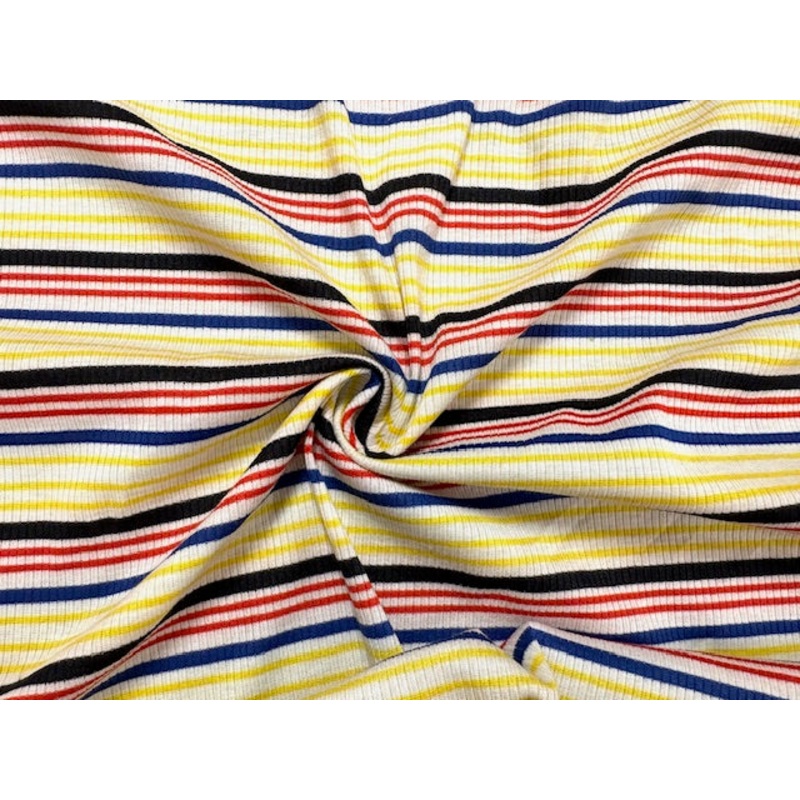 Stripe 4x2 Rib Knit Print #539 Multi-Color Polyester Spandex Stretch 190GSM Apparel Fabric 58"-60" Wide By The Yard