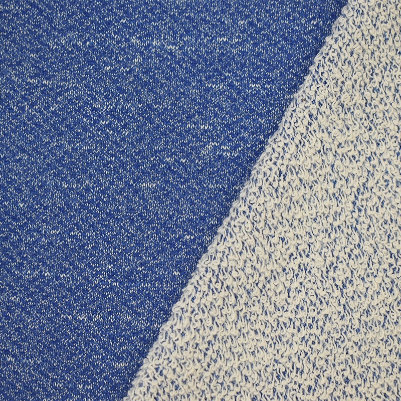 2 1/2 YD PC-Blue-White Cotton-Poly Stretch Spandex Texture French Terry Knit Fabric
