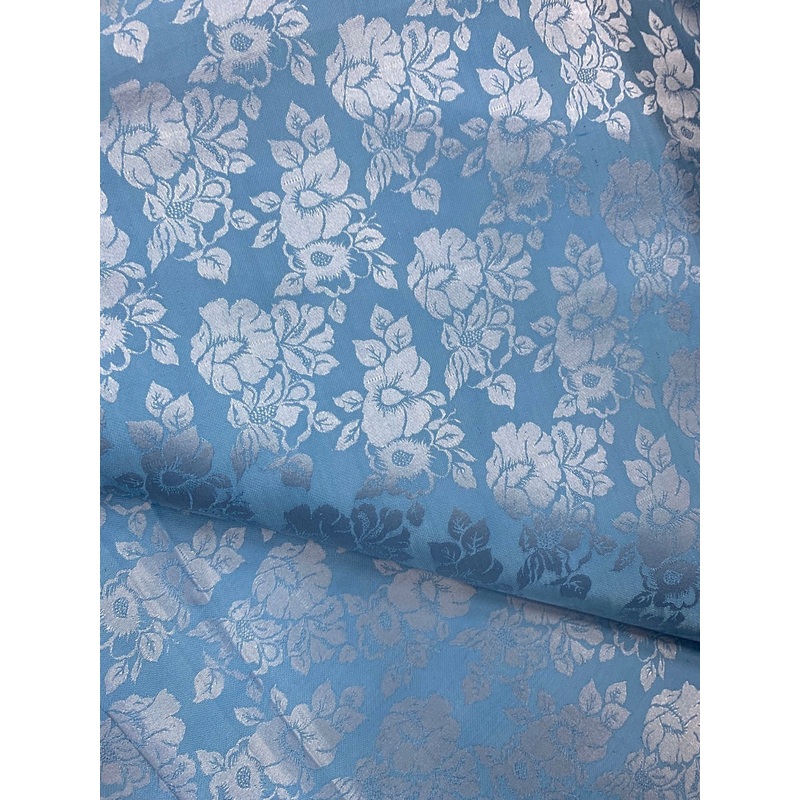 Baby Blue Silk with Flowers - PURE MULBERRY SILK fabric by the yard - Floral Silk -Luxury Silk - Natural silk - Handmade in VietNam- Silk with Design