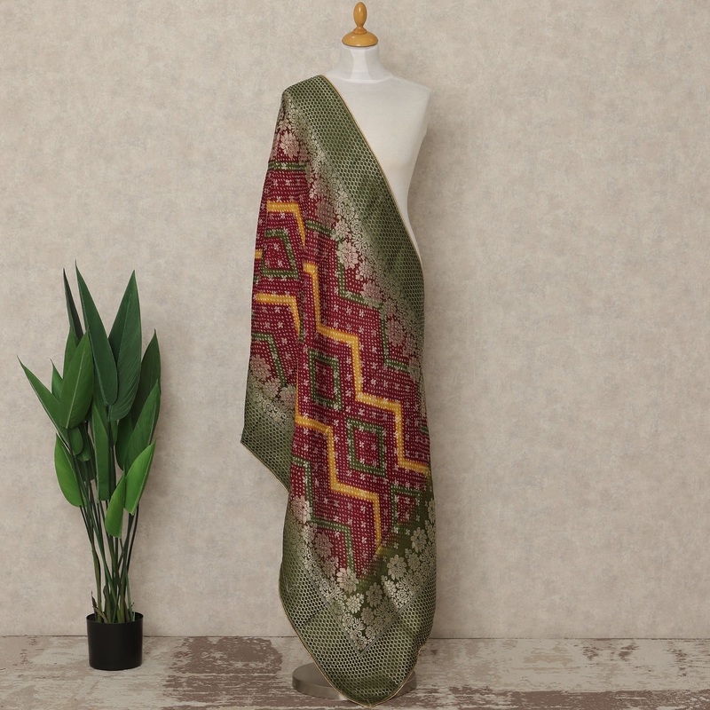 Maroon Premium Synthetic Brocade Dupatta 225X80 CMS Width, India-D26971