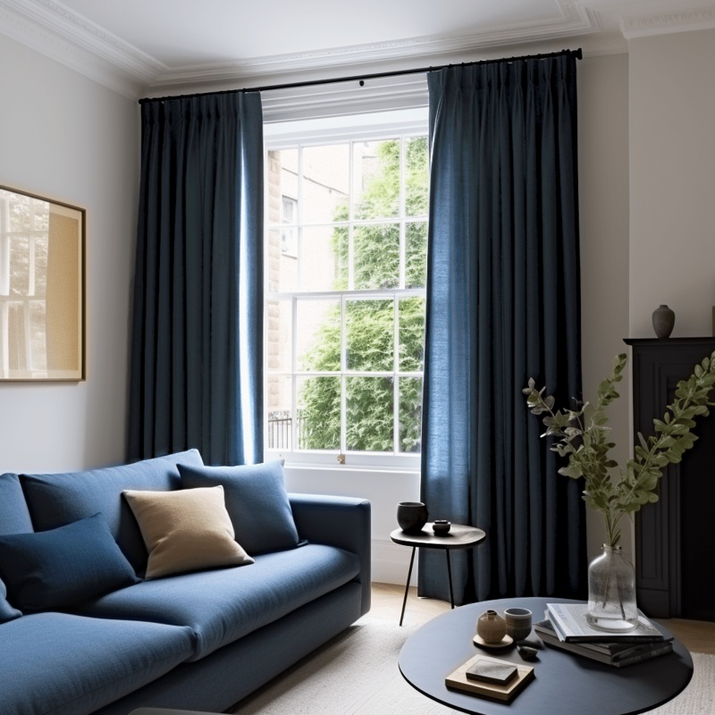 Peacock Double Pinch Pleat Linen Curtain Panel - Custom Width and Length