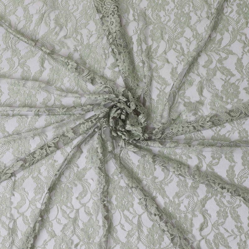 Sage green, brown Premium pure French Chantilly lace fabric in floral design-D14039S