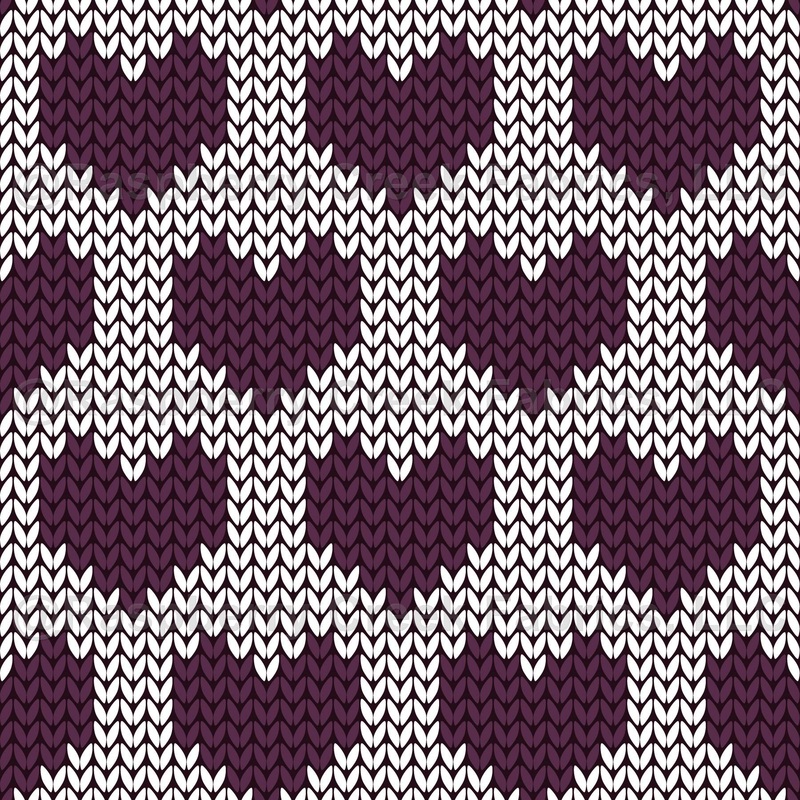Faux Knitted Wool Hearts Hygge Nordic Warm Grandpa Style Purple on White