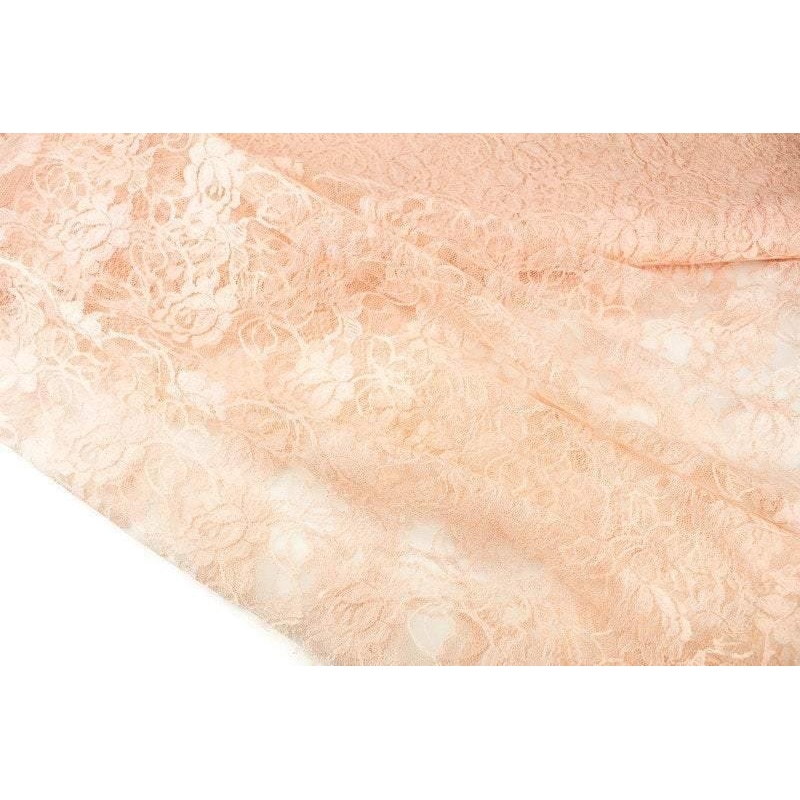 Peach Pink Floral Vintage Lace Fabric by the yard