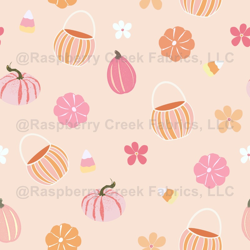 Peachy Pink Halloween Pumpkins and Flowers