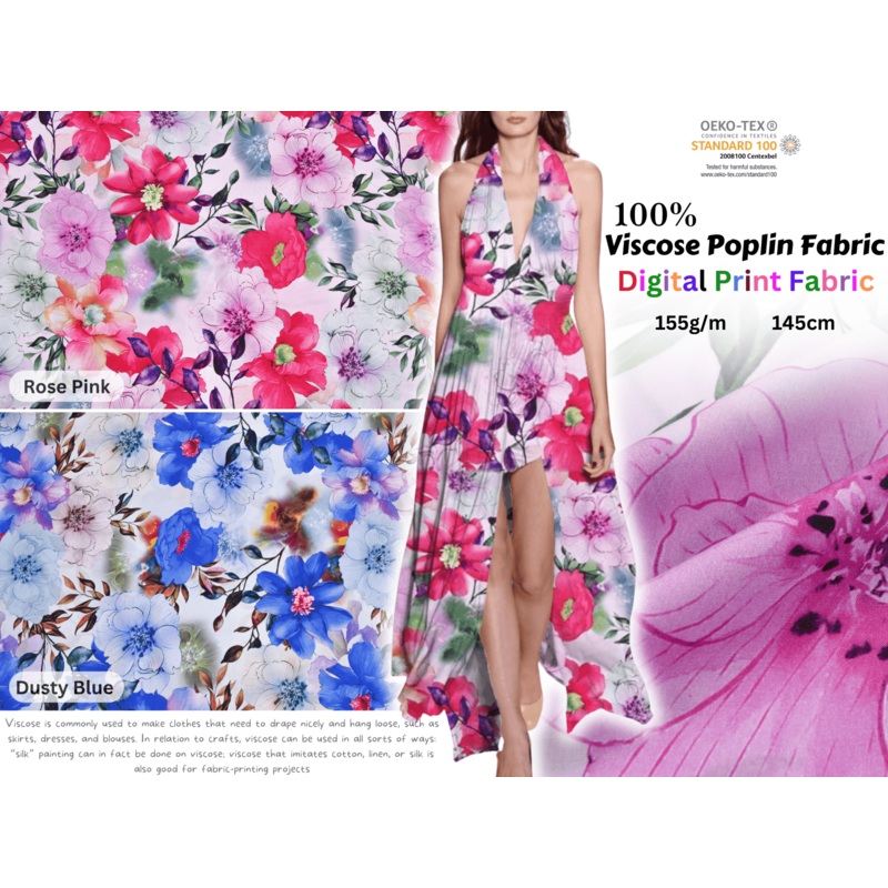 100 % Viscose Poplin Digital Print Fabric - 1060 Rose Pink - 3