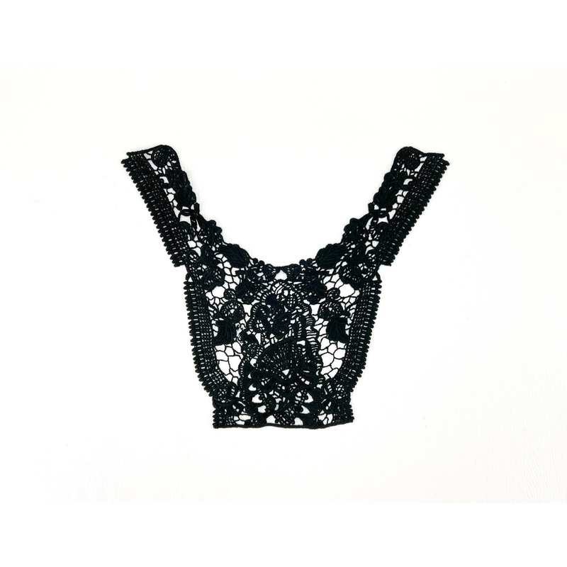 Black Floral Cotton Applique APP00471