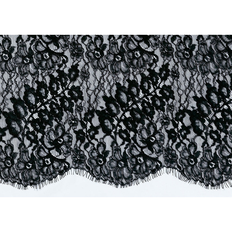 Black Graceful Floral Chantilly Cotton Blend Lace Fabric