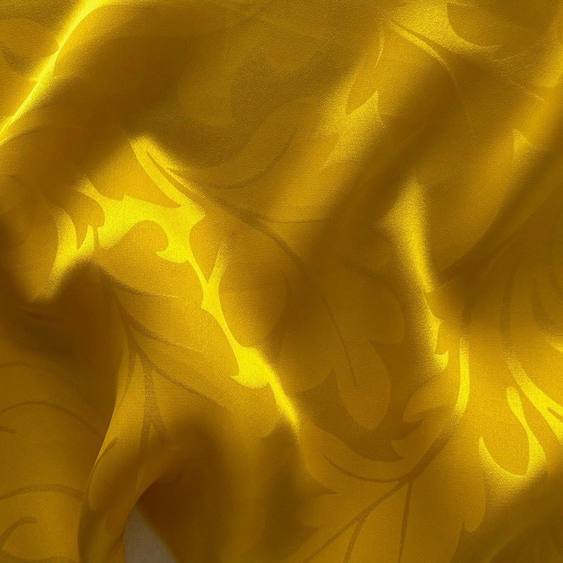 Bright Mikado Yellow Autumn Leaves Silk Satin Charmeuse Jacquard (Made in Italy)