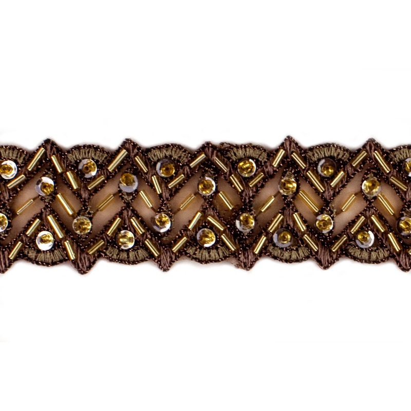 1" Cappuccino & Gold Sequined Beaded Lace