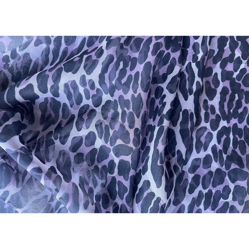 Semi-Sheer Amusing Royal Purple Leopard Silk Chiffon