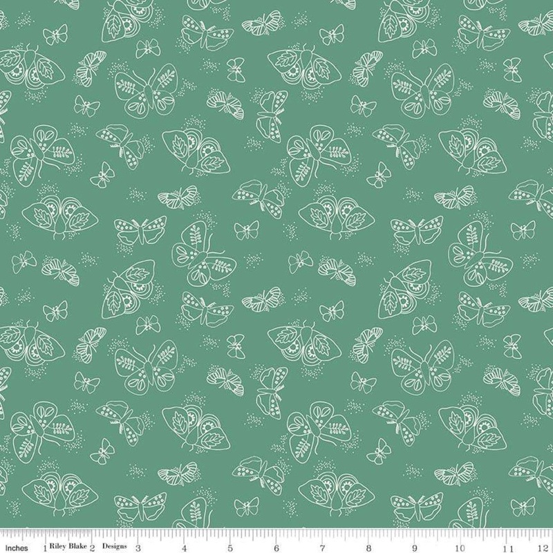 Wild Bouquet Moths Green - Riley Blake Cotton Fabric