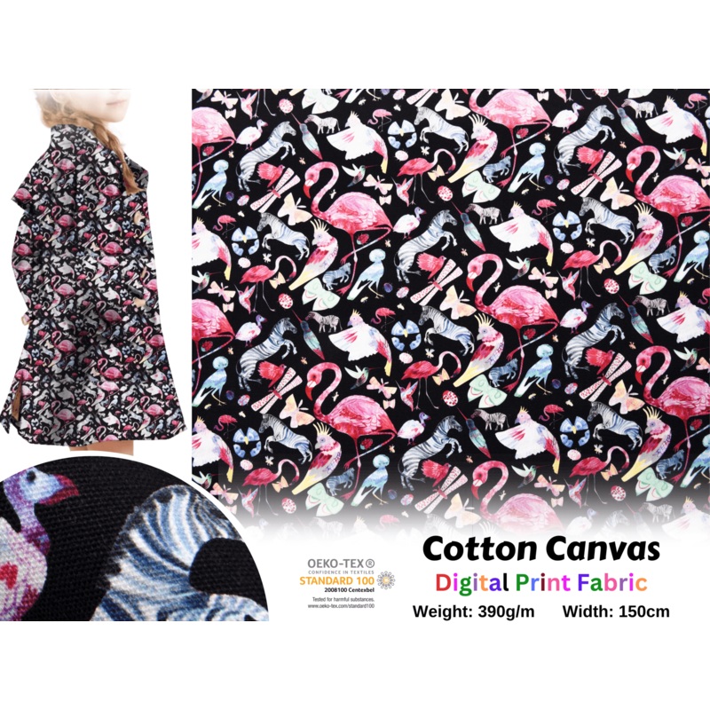 100% Cotton Half Panama Printed Fabric / Canvas printed Fabric / Flamingo Digital Print Fabric