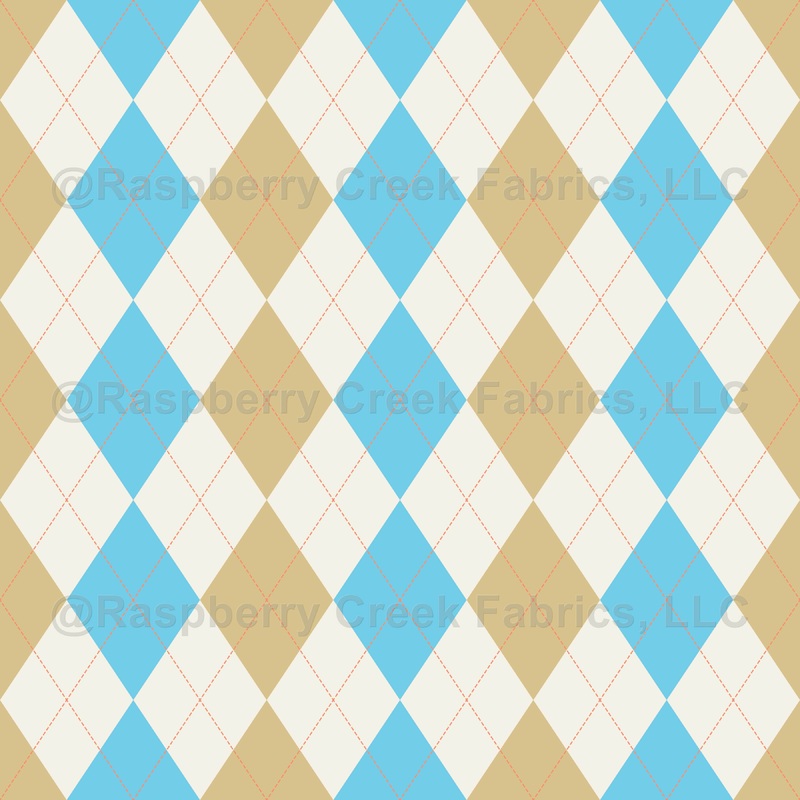 Argyle Pattern, White Baby Blue Beige, Orange Stitching