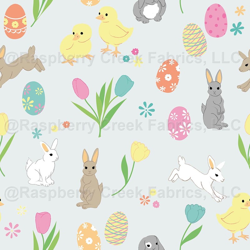 Seamless Easter Pattern Cute Bunnies, Chicks, Tulips & Colorful Eggs on Pastel Background