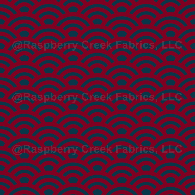 Seigaiha, Waves, Traditional Japanese Pattern, Burgundy and Navy Blue