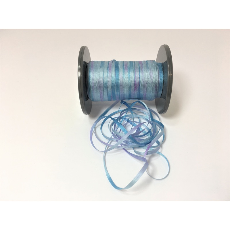 2mm Silk Ribbon Hand Dyed Sky Blue Turquoise & Lavender #13