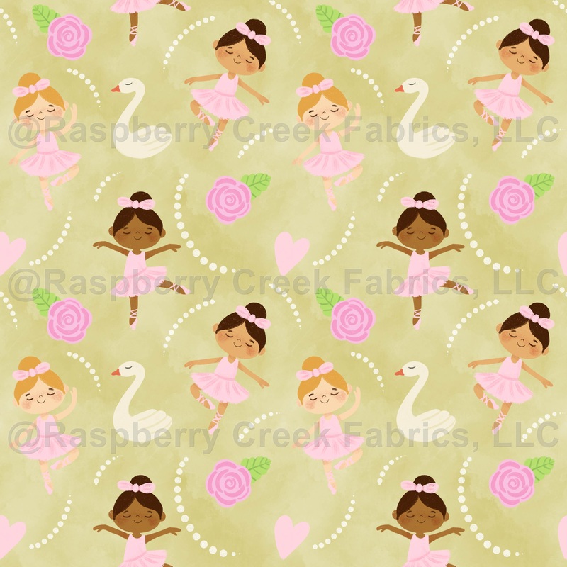 Ballerina Seamless Pattern with Swans and Roses