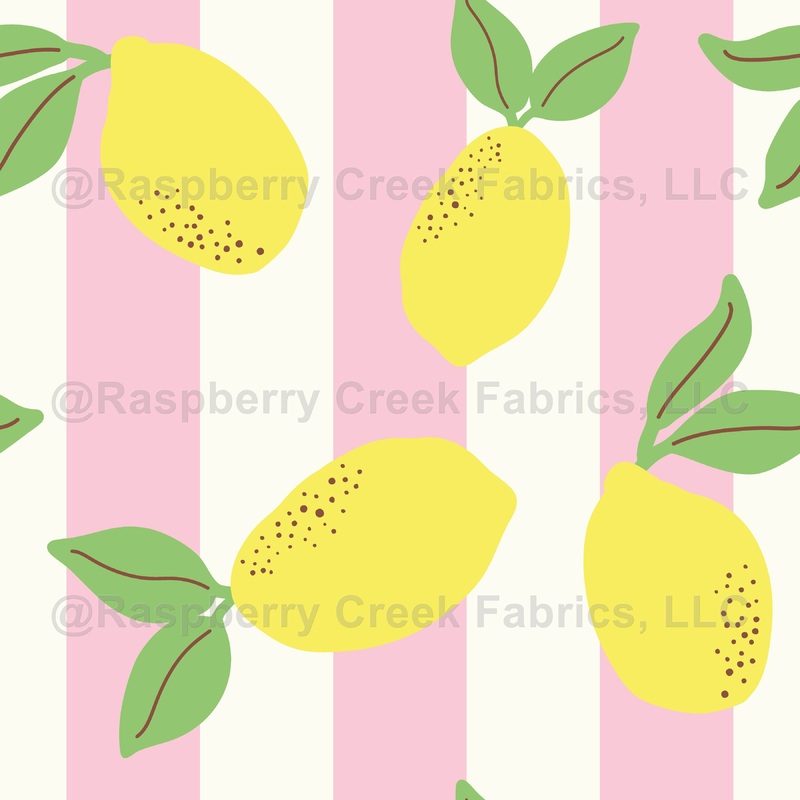 Pink and White Striped Lemon Fruit Flower Blossom Pattern