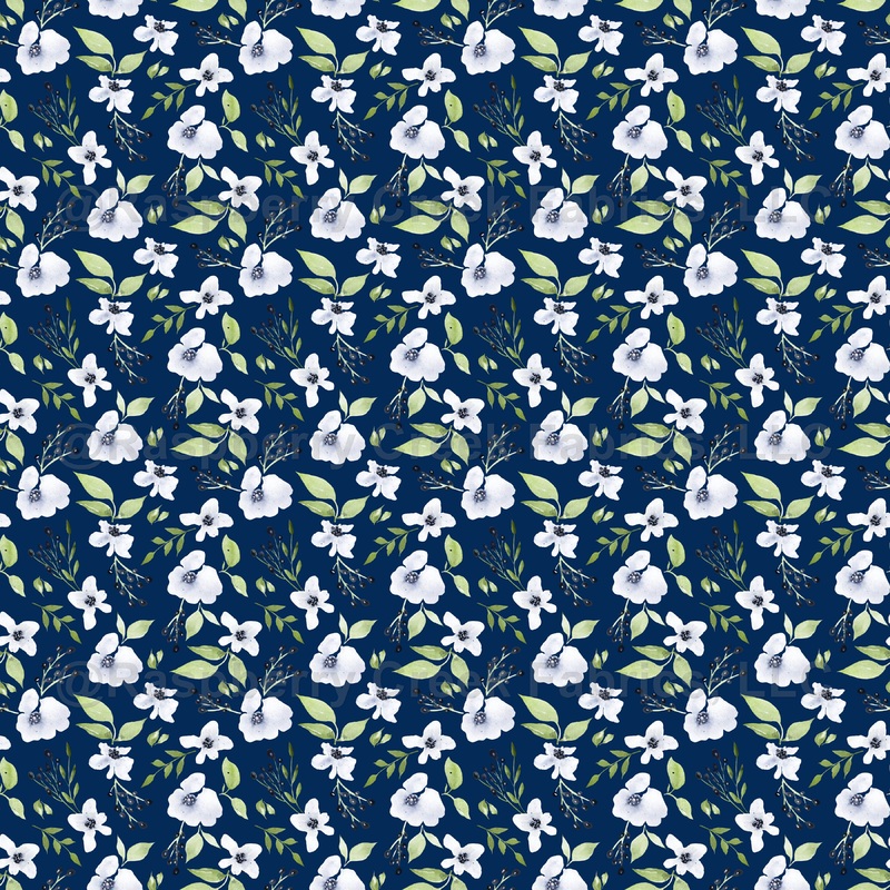 Scattered Heirloom Blooms in White and Gray on Midnight Blue