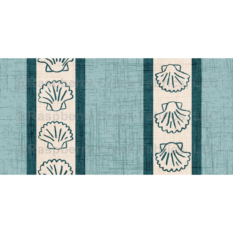 Seashell Stripes in Pale Blue Cream & Dark Teal Shells