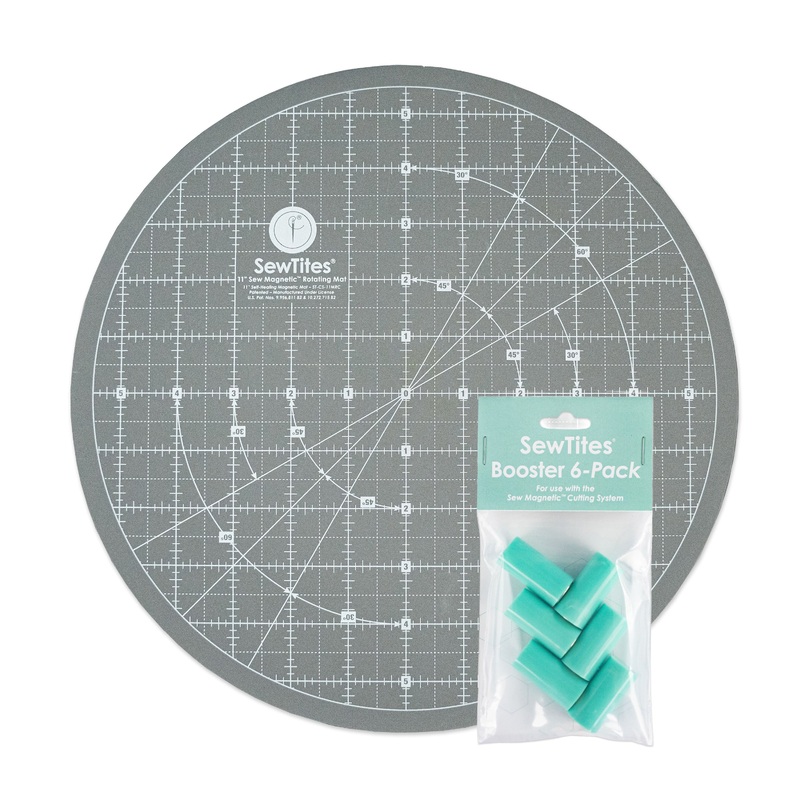 SewTites Sew Magnetic 11" Rotating Self-Healing Cutting Mat + Boosters 6-Pack Bundle