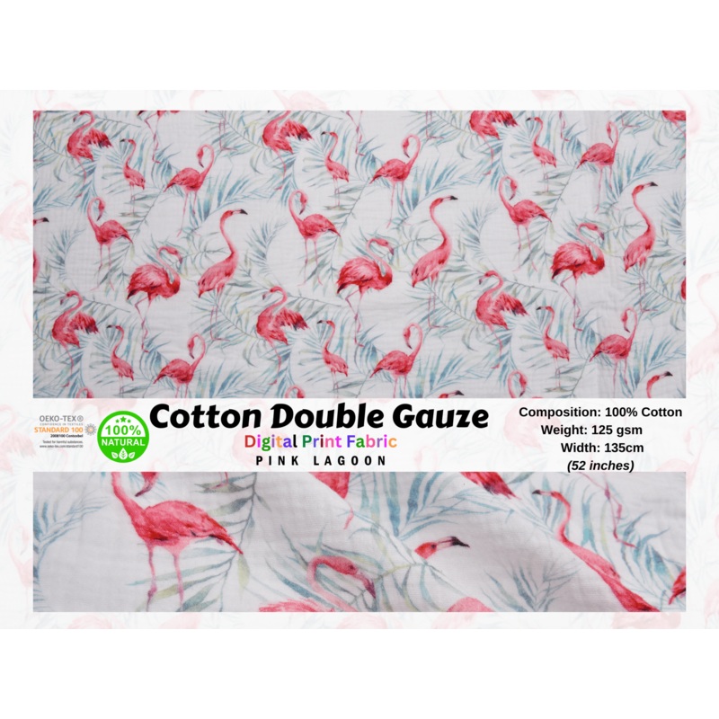 100% Cotton Double Gauze /Muslin Pink Lagoon Digital Prints Fabric
