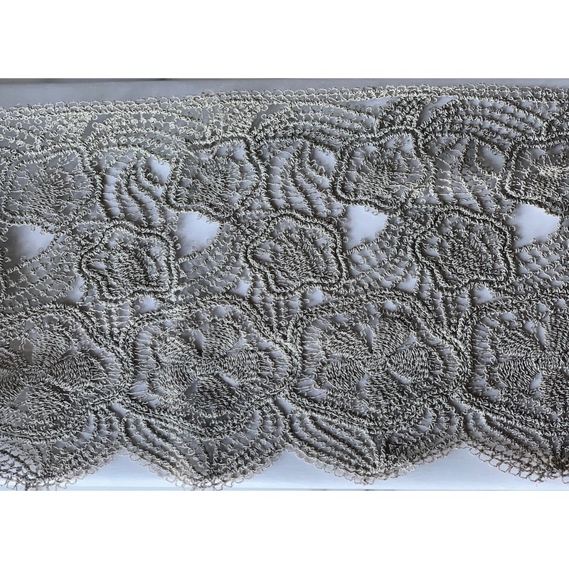8" Cool KhakiIntricate Floral Cotton Venise Lace Trim (Made in Italy)