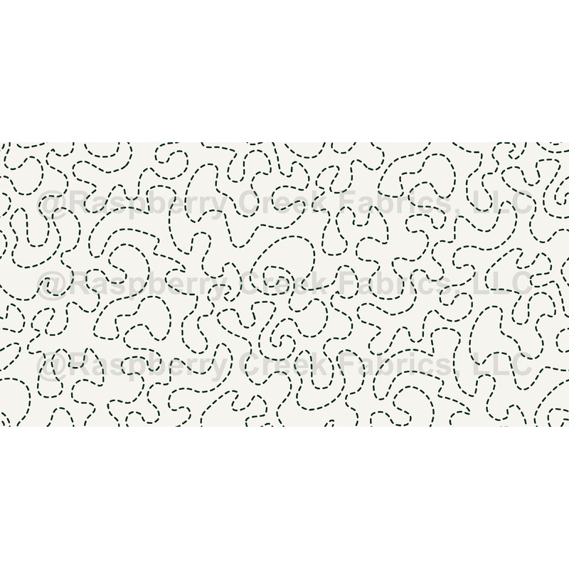 Black meandering stitches or threaded tangel. Complements hand-stitched themes, great as liners like inside bags, pouches, or bookbinding. Fun yet neutral in colorways for girls and boys. A classic versatile pattern that complements a variety of styles.