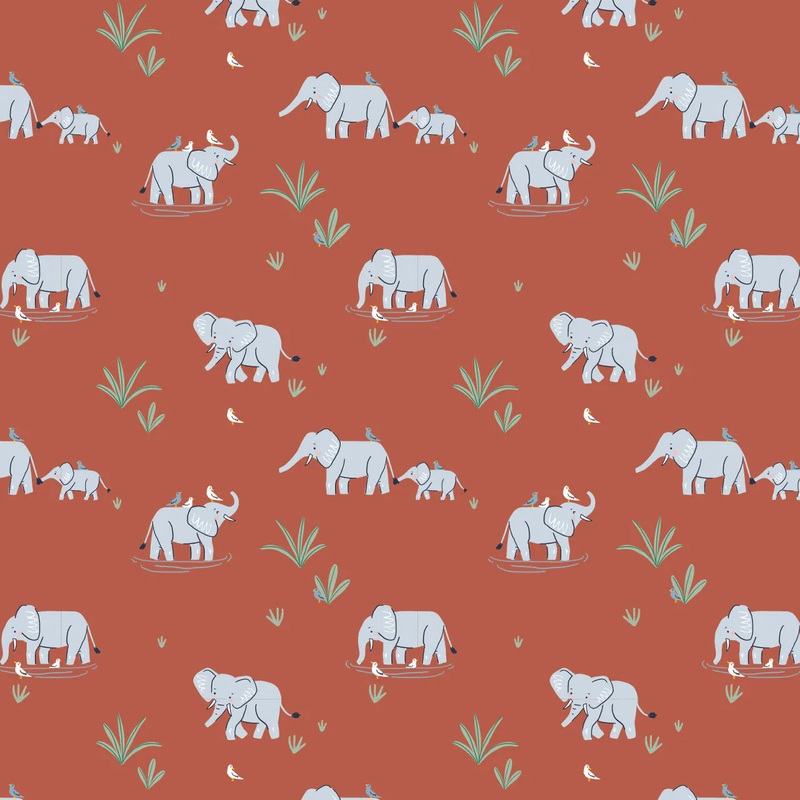 Safari Elephants on Burnt Orange