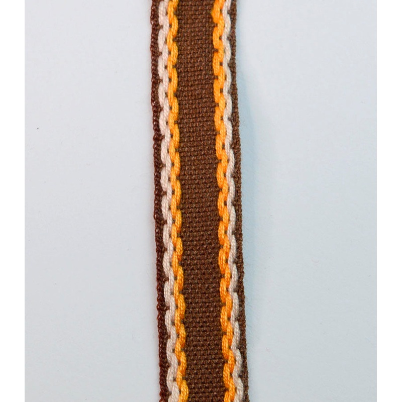 15mm Stitched Edge Braid Cotton Tape - Brown, Orange & Cream