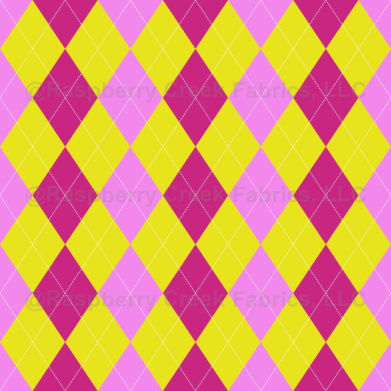 Argyle Pattern, Yellow Pink Baby Pink, White Stitching