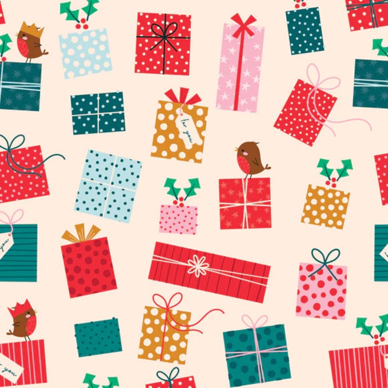 Wonderful Christmas Time Quilt Fabric By Jane Farnham Wrapped Presents - Cream Multi