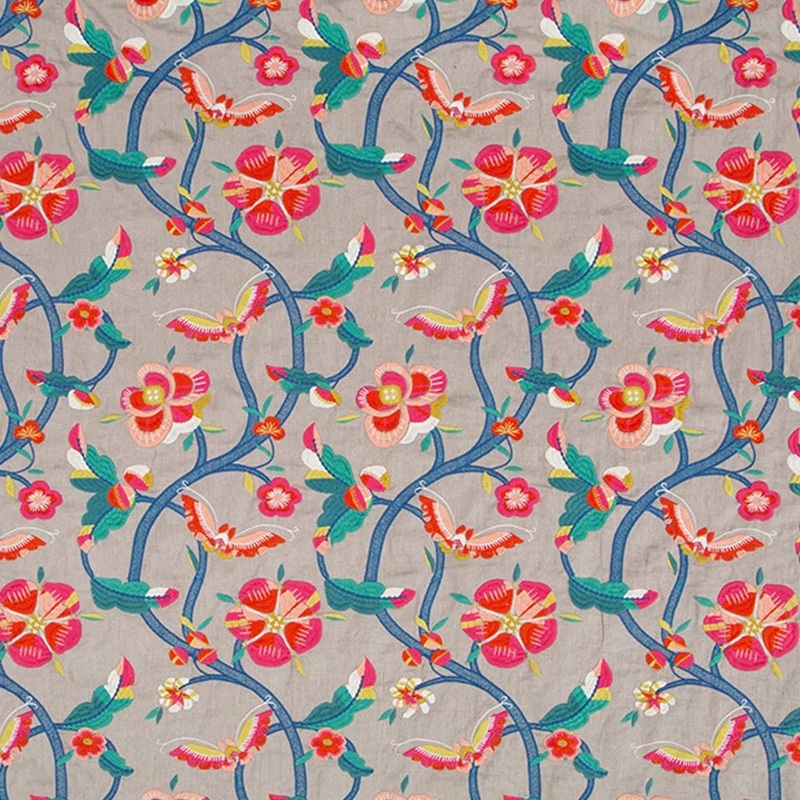 Robert Allen Dulce Flores Embroidered Fabric in Tomato