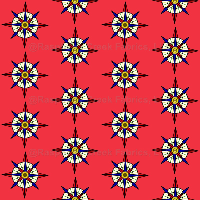Naval Pattern, Nautical Compasses, Navy Red Background