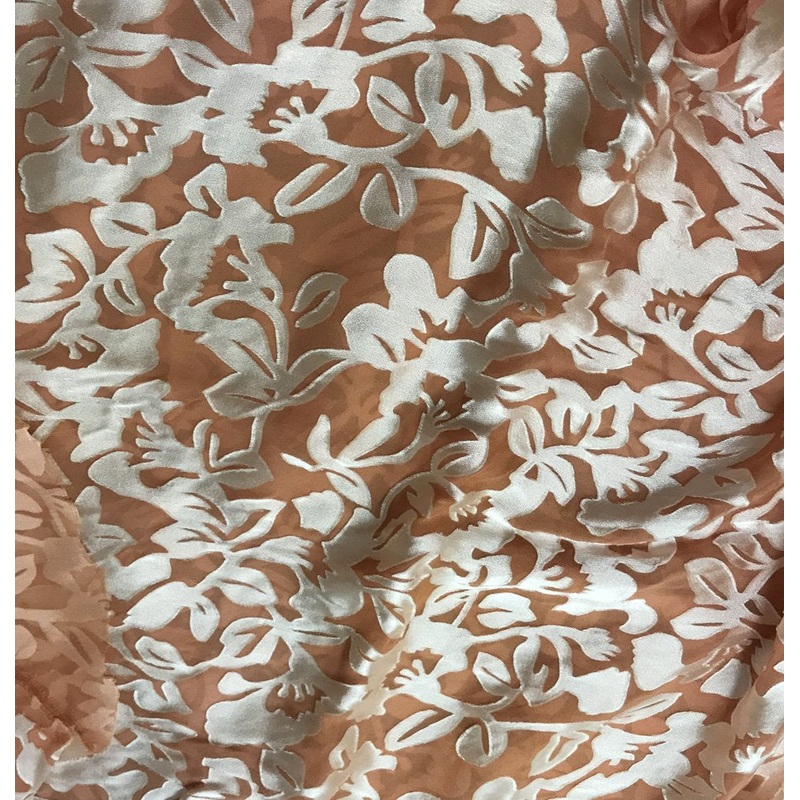 Peach Blush Floral - Hand Dyed Burnout Devore Silk Satin