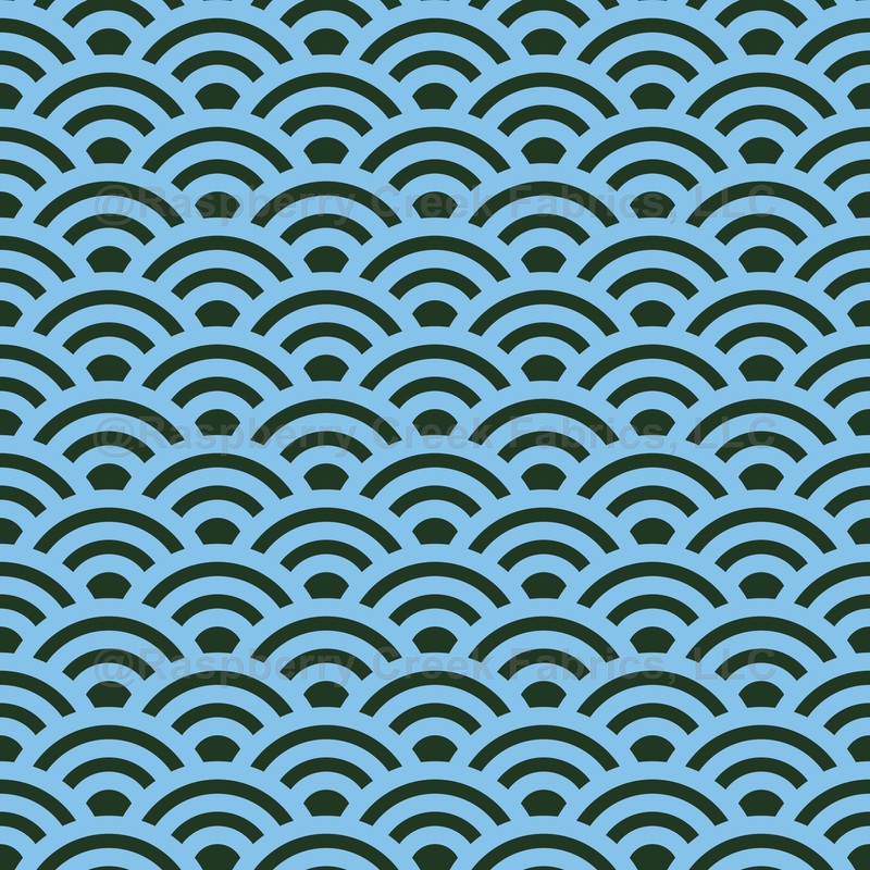 Seigaiha, Waves, Traditional Japanese Pattern, Baby Blue and Dark Green