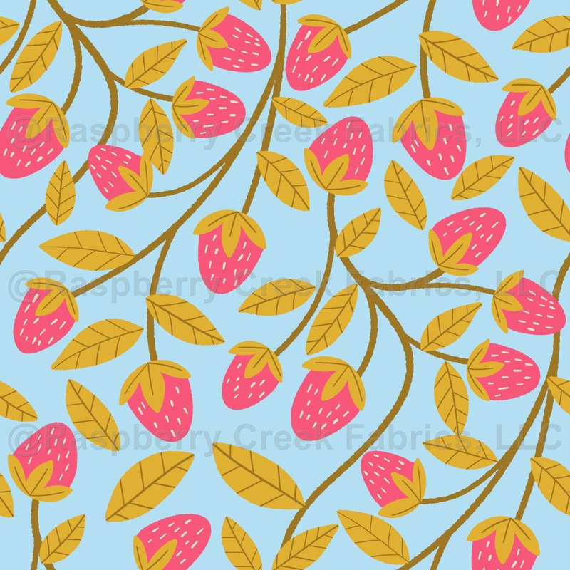 Strawberry Seamless Pattern with Wild Berries and Leaves
