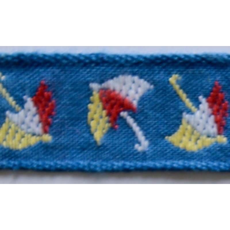 3/4" Azure Umbrellas Woven Cotton Ribbon (Made in France)