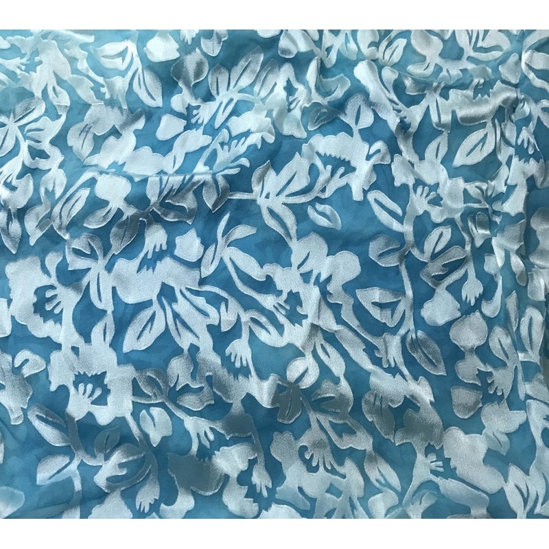 Turquoise Blue Floral - Hand Dyed Burnout Devore Silk Satin