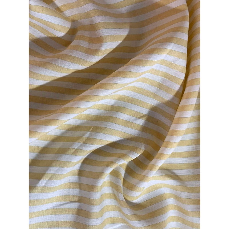 Yellow Gold & White Stripe 100% Linen Fabric - Medium Weight