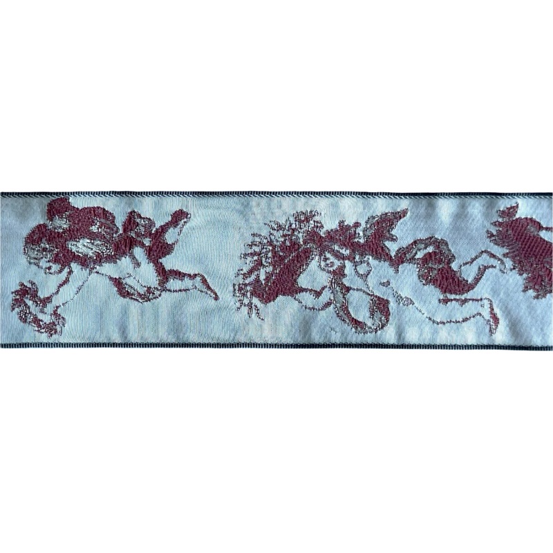 1 7/8" Rosewood Cherubs on Ivory Woven Ribbon (Made in France)