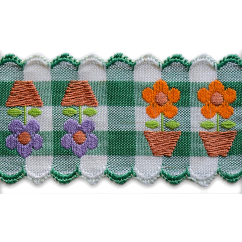 2" Blooming Flowerpots Woven Cotton Ribbon