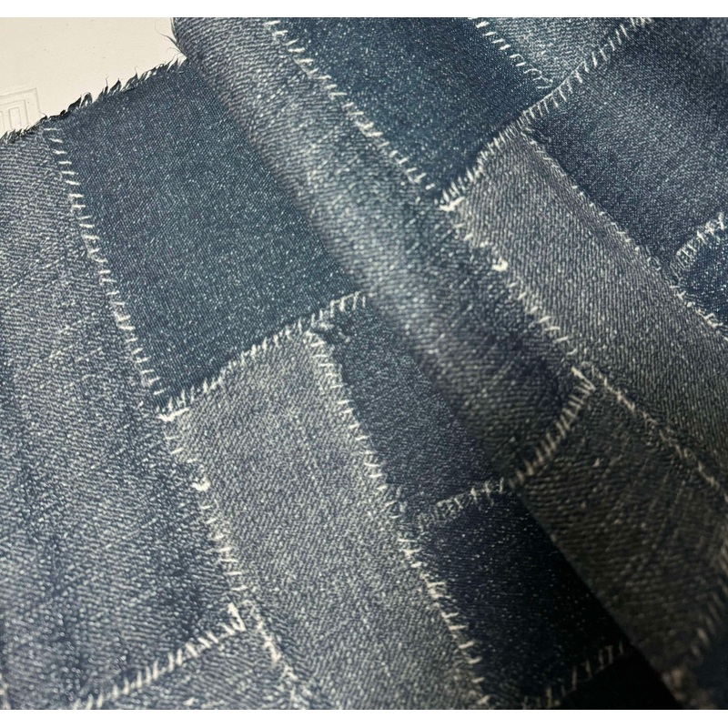 Blue Denim Patchwork Print - Richloom Cotton Canvas Fabric