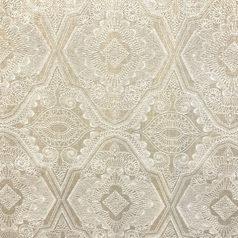 Sabar Embroidered Fabric in Ecru