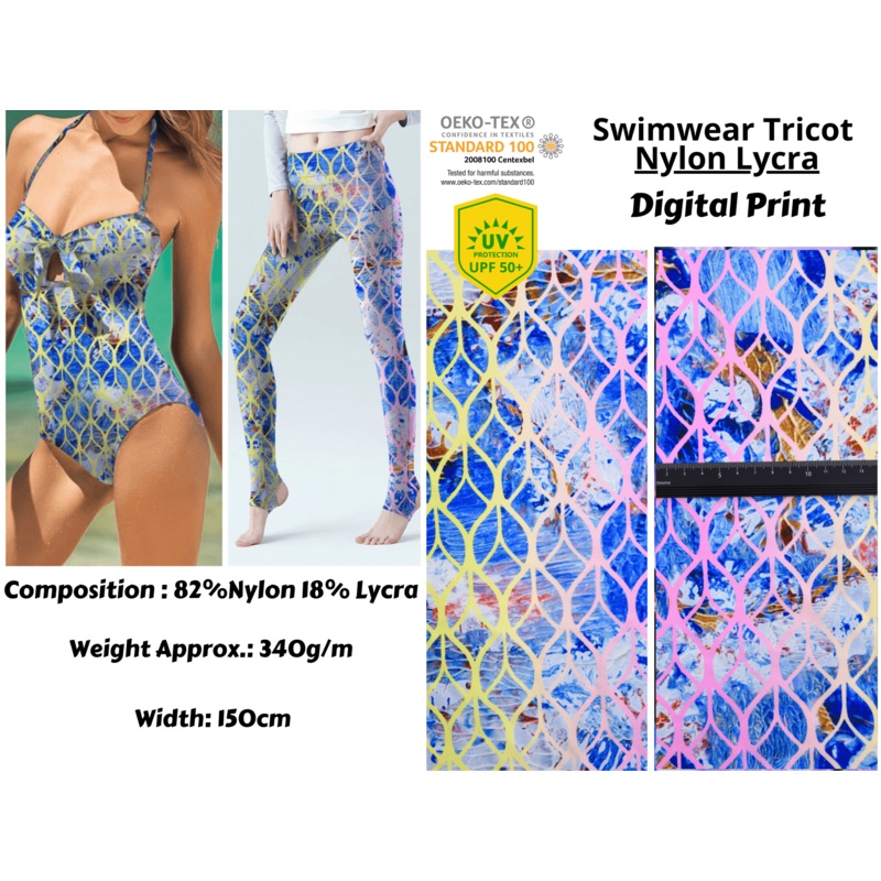 Retro Multi Fluorescent Print Nylon Swimwear Fabric - WLL241A