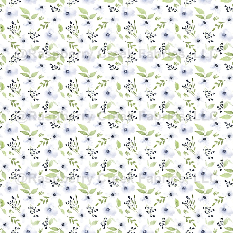Scattered Heirloom Blooms in pale gray and green on white