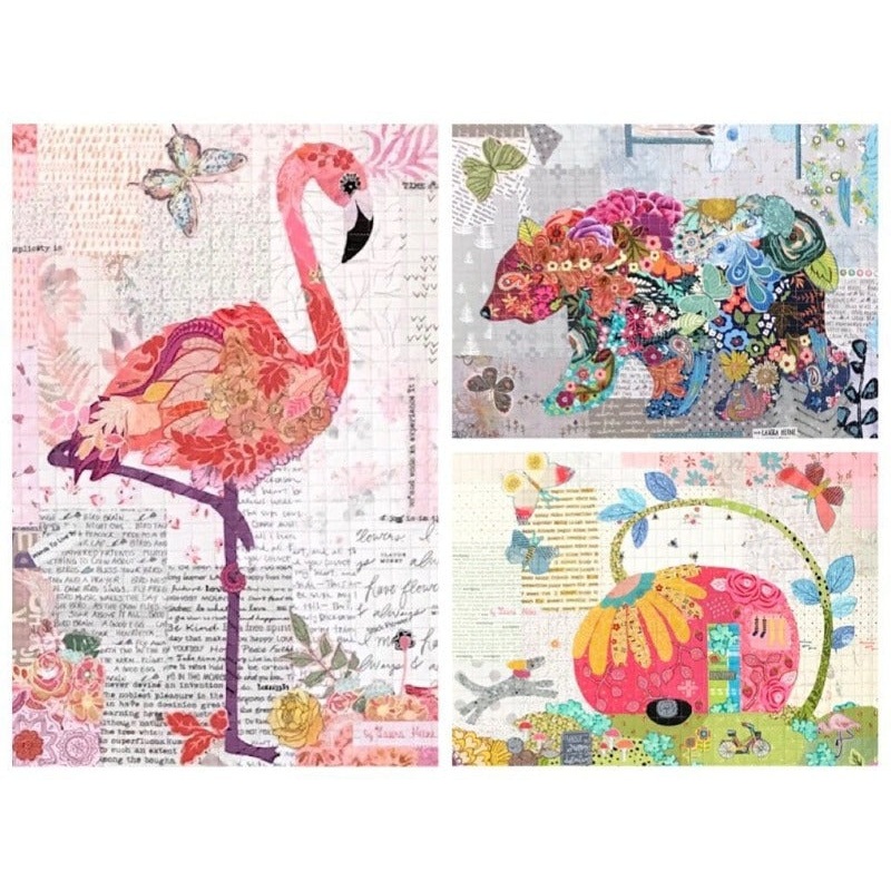 Teeny Tiny Collage Pattern Group #3: Flamingo, Bear, Trailer