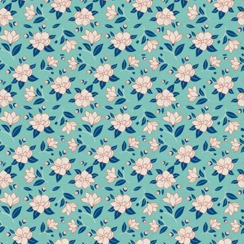 White Magnolia on Teal Background - Japanese Garden