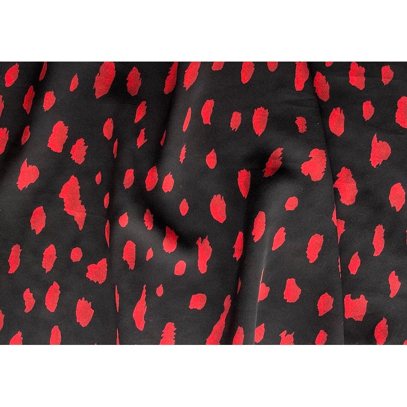 Cherry Red Organically-Shaped Dots Silk Georgette (Made in Italy)
